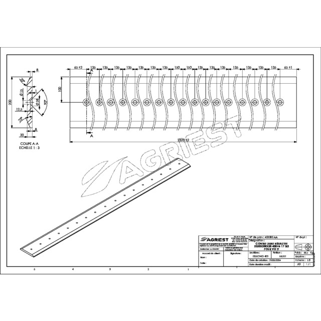 Contre Lame 200X20 LG 2320 400HB 17 TRS pour VIS TFØ14 EA 135 référence fournisseur 453585